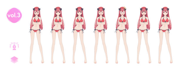 动画漫画的女孩。穿着夏天的比基尼泳装图片下载