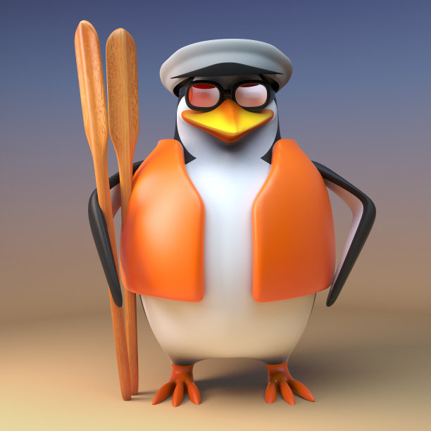 有趣的3d船长企鹅水手准备他的桨，3d插图图片下载
