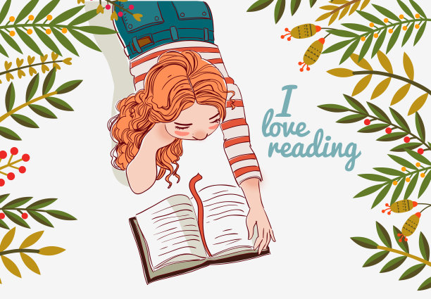 可爱的女孩在花园里看书图片下载