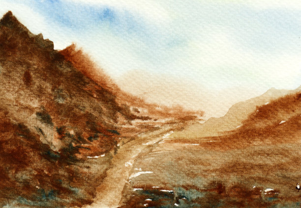 视觉震撼的泥和岩石山水彩画插图图片下载