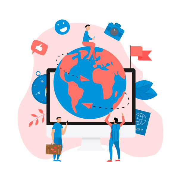 行星地球旅行平面设计概念与两架飞机图片下载