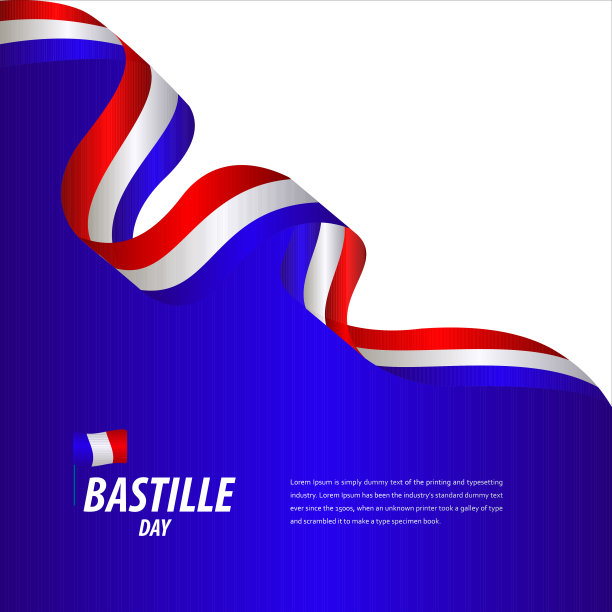Happy Bastille Day Celebration，海报，丝带横幅矢量模板设计插图图片下载