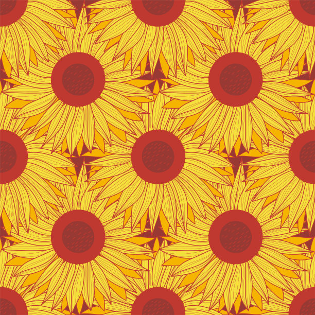 无缝的秋日向日葵图案。你的设计背景。手绘插图。向量。图片下载