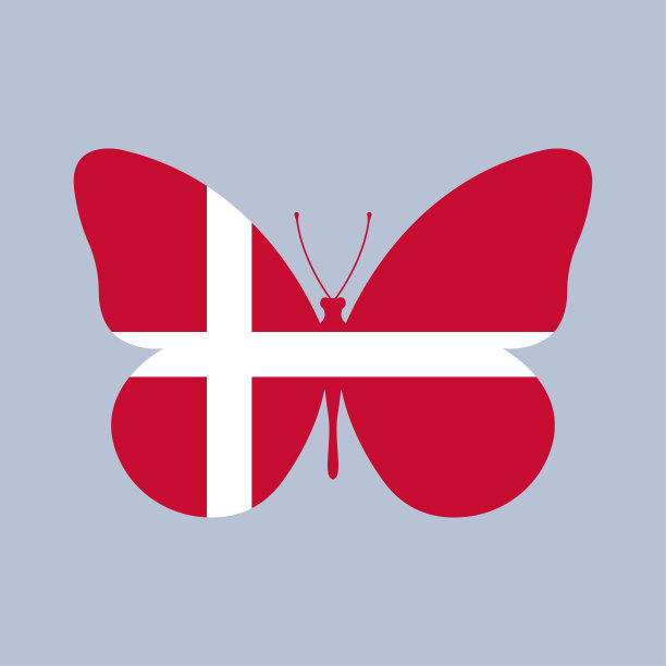 丹麦国旗上的蝴蝶图案。丹麦国家象征。矢量插图。图片下载