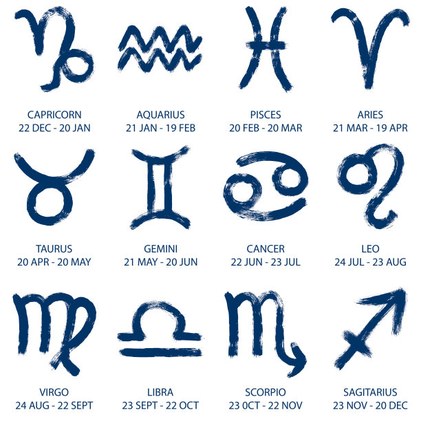 黄道带星座矢量图标。星座。十二宫手画符号收集图片下载