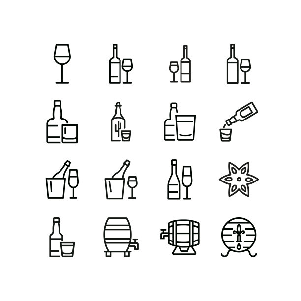 酒精饮料线图标设置图片下载