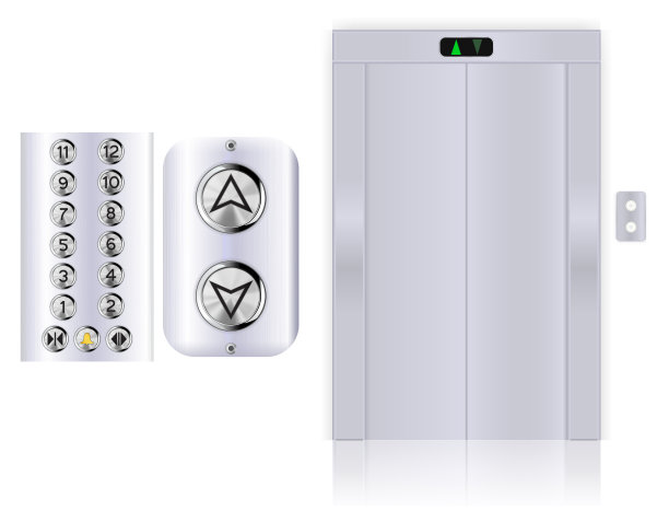 具有设计元素的电梯。金属盾牌图片下载