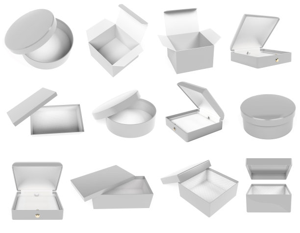 白色礼盒套装。现实的纸箱模型。关闭,空的。3 d渲染图图片下载