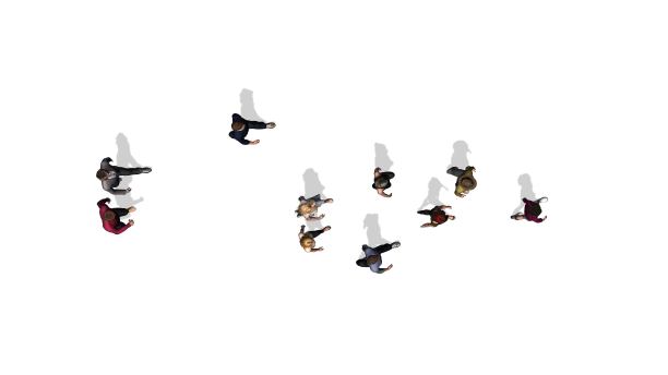 几个单身的人正在往一个方向走-俯视图图片下载