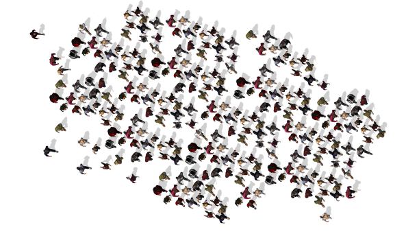 一大群人正朝一个方向走——俯视图图片下载