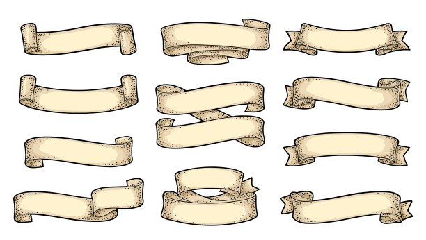 一组丝带孤立的白色背景。向量图片下载