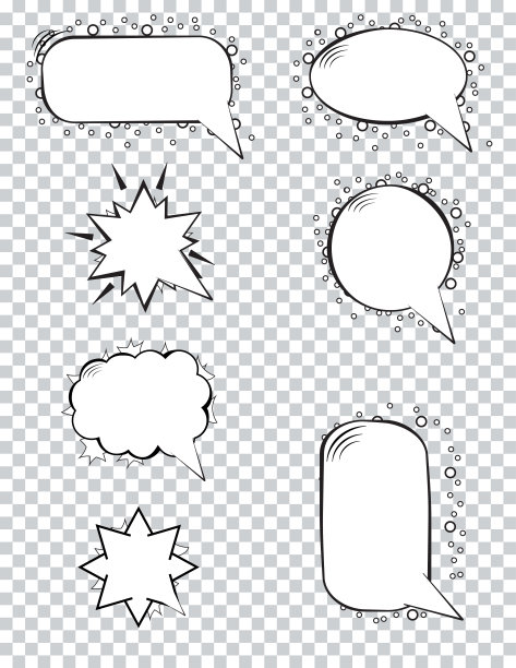 各种卡通讲话气泡透明的背景。矢量插图。图片下载