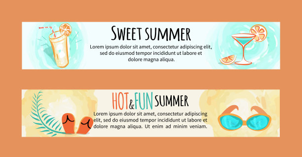 甜蜜炎热的乐趣夏日横幅设置与配件图片下载