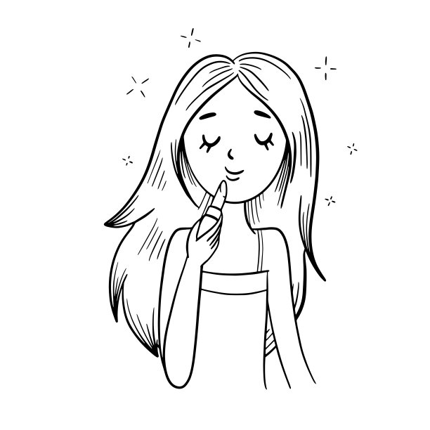 插图漂亮的女孩做美容治疗。黑白矢量插图。女孩在涂口红。图片下载