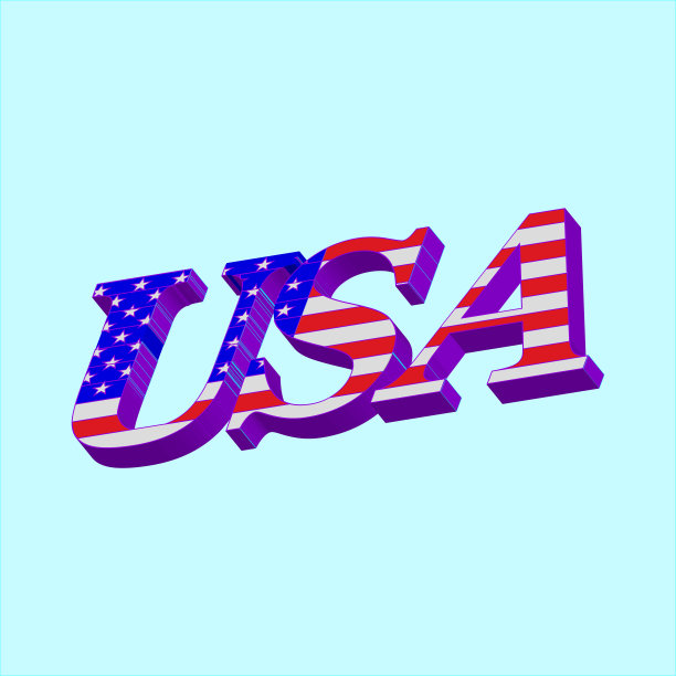 3D单词美国与美国国旗图片下载