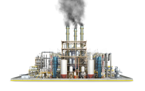 炼油厂。外面的工厂孤立在白色背景上。三维演示图片下载
