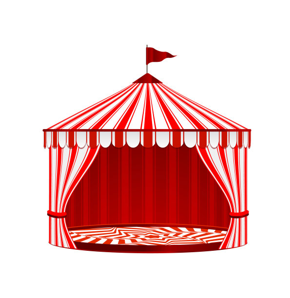 马戏团条纹帐篷在白色的背景。马戏团古董收藏。图片下载