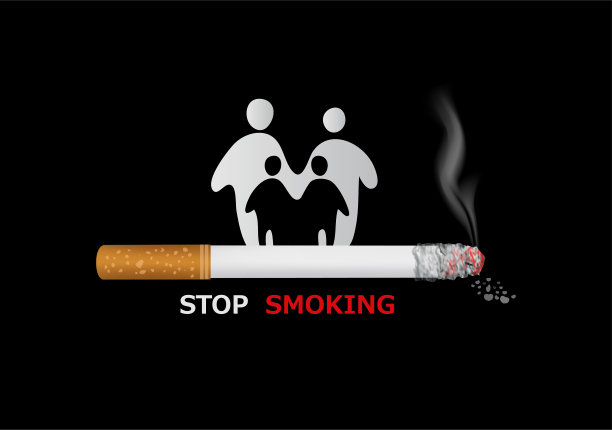 无吸烟的概念为良好的健康，如果戒烟和幸福的家庭矢量图片下载