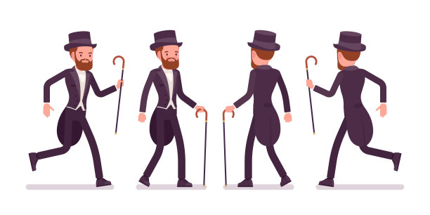 穿着燕尾服的绅士行走、奔跑图片下载