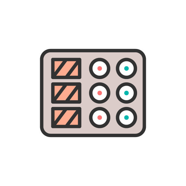 矢量寿司盘平面颜色线图标。图片下载