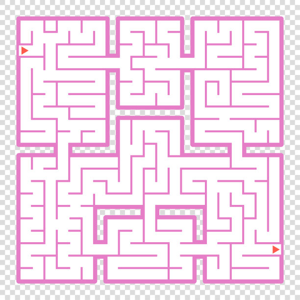 抽象的方形迷宫。一款适合青少年和成年人的有趣游戏。一个简单的平面矢量插图孤立在一个透明的背景。图片下载