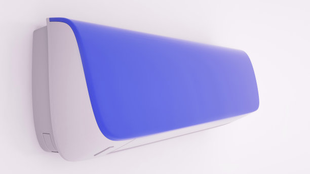 白色墙壁上的红色空调被隔离。三维演示图片下载