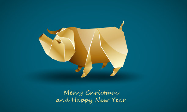 金猪年是中国新年的象征。矢量多边形野猪在软蓝色背景作为新年晚会的邀请模板。图片下载