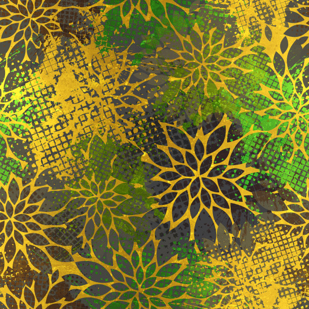 垃圾和金色图案无缝纹理，3d插图图片下载