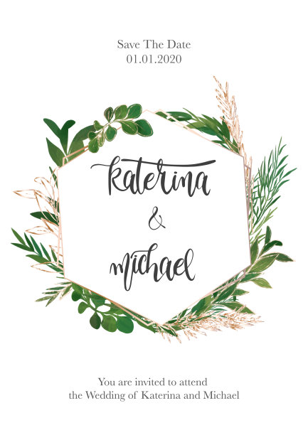 手绘婚礼邀请框和绿植图片下载