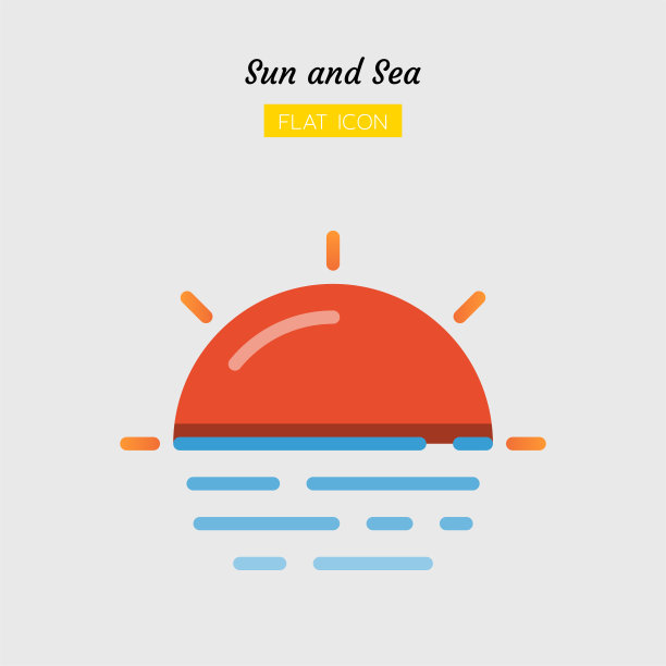 颜色平坦图标符号，日出日落和大海，孤立矢量设计图片下载