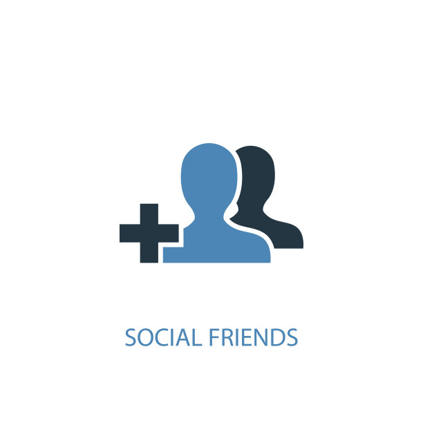 社交朋友概念2彩色图标。简单的蓝色元素插图。社交朋友概念符号设计。可以用于网页和手机的UI/UX吗图片下载
