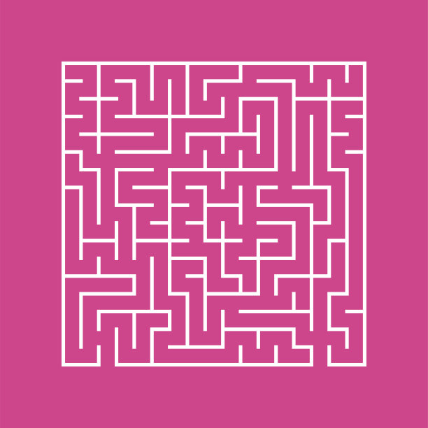 有入口和出口的方形迷宫。一个简单的平面矢量插图孤立在彩色背景上。图片下载