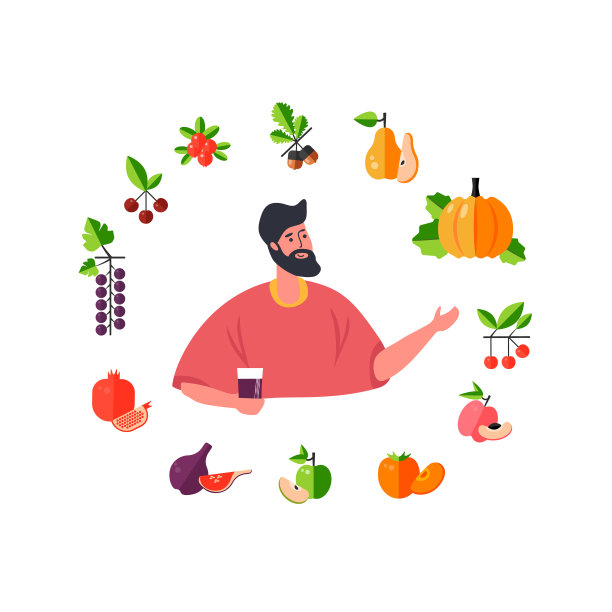 健康的素食。带有可爱角色的节食概念横幅。图片下载