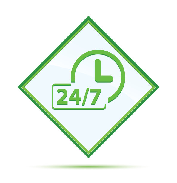 24/7时钟图标现代抽象绿色钻石按钮图片下载