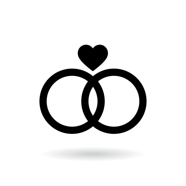 结婚戒指图标上的矢量白色背景图片下载