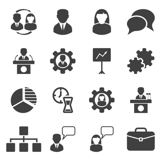 一组16个业务图标。人，图像，结构。白色背景上的矢量。图片下载