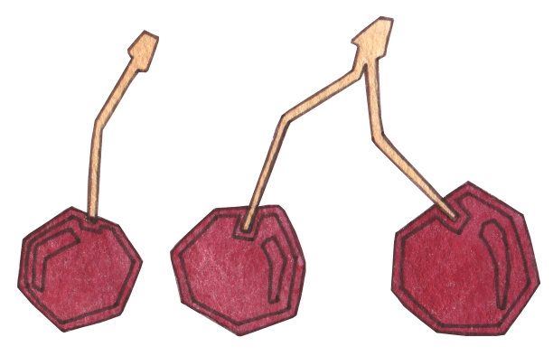 美丽的红樱桃在白色的背景。适当的营养，严格的素食，健康的食物。新鲜多汁明亮的樱桃。手绘水彩与轮廓。图片下载