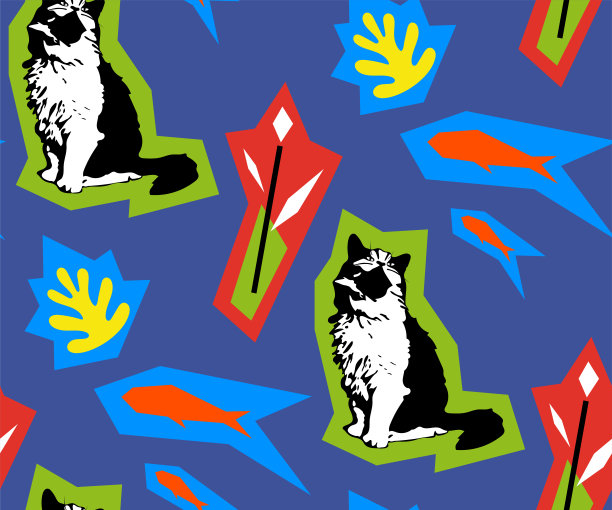 可爱的猫和鱼无缝图案。宠物矢量插图。卡通猫图片。为孩子设计的可爱设计。Сhildren模式图片下载