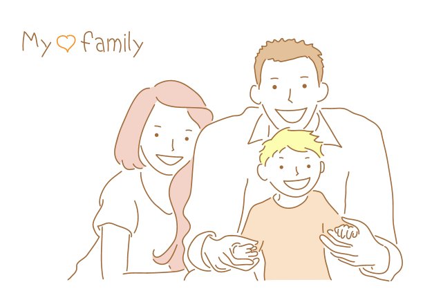 幸福的家庭。父亲，母亲和孩子。图片下载