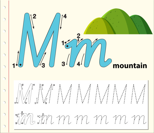 字母M跟踪字母表工作表图片下载