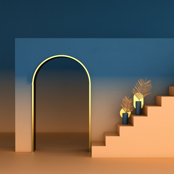 室内几何概念设计/ 3d插图，3d渲染图片下载