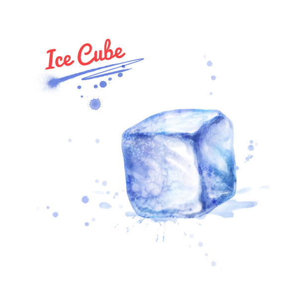 一个冰立方的水彩画插图图片下载