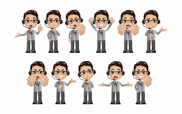 不同姿势的市场调查员。向量图片下载