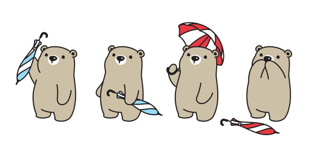 熊矢量图标北极熊伞雨标志卡通人物涂鸦插画设计图片下载