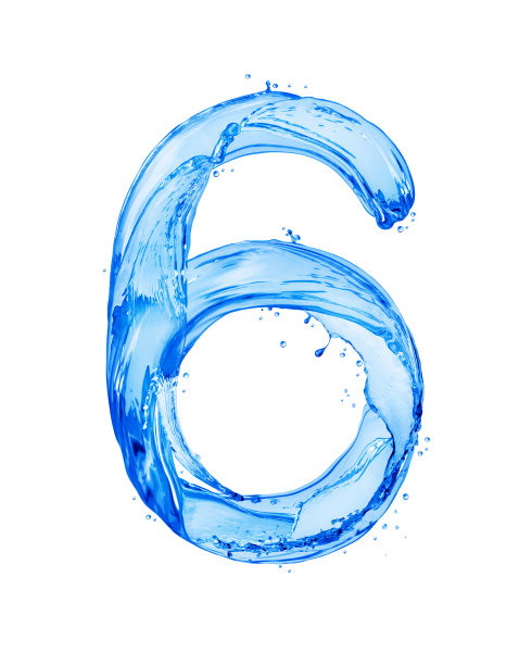 6号是用溅水制作的，孤立在白色背景上图片下载