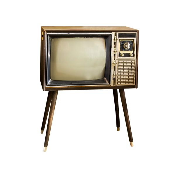 古董电视，古董电视，复古技术，老电视孤立在白色背景图片下载