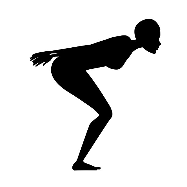 黑色剪影运动员女人在泳衣准备跳跃在水卡通人物设计平面矢量插图在白色的背景图片下载