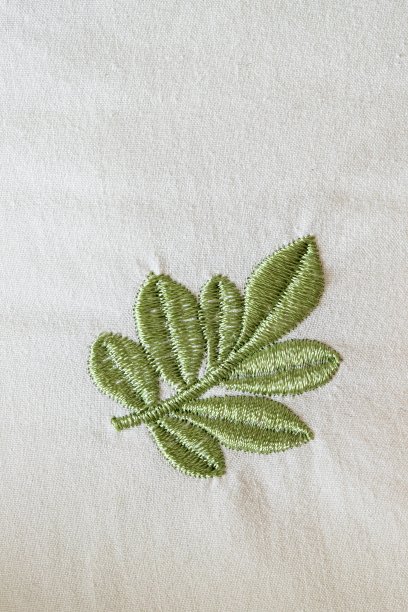 手绣叶纹，中国刺绣，绣在布上图片下载