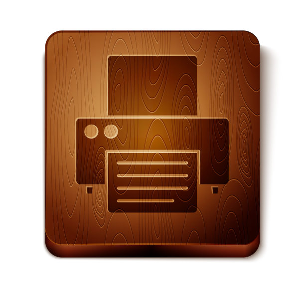 棕色打印机图标孤立在白色背景。木制方形按钮。矢量图图片下载