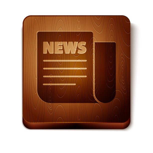 棕色新闻图标孤立在白色背景。报纸的迹象。大众媒体的象征。木制方形按钮。矢量图图片下载